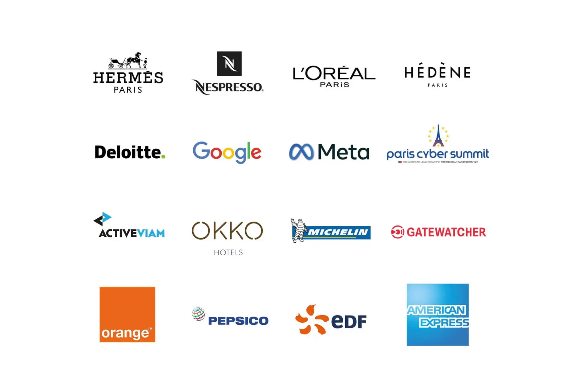 Références-UMDH-2024 Hermès, Nespresso, L'Oréal, Deloitte, Google, Meta, Michelin, Orange, American Express, Pepsico, EDF, Paris Cyber Summit